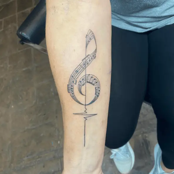 Music Note with Hearbeat Forearm Tattoo