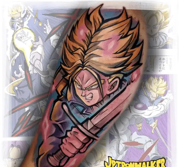 Colored Future Trunks With His Longsword Leg Tattoo