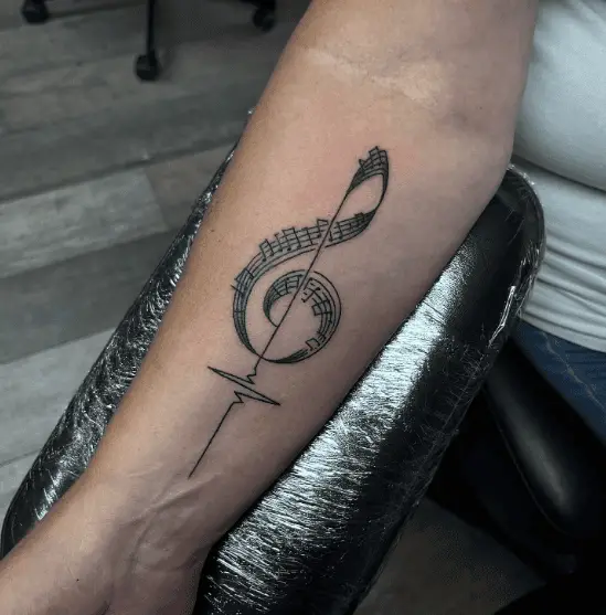 Music Note with Heartbeat Forearm Tattoo