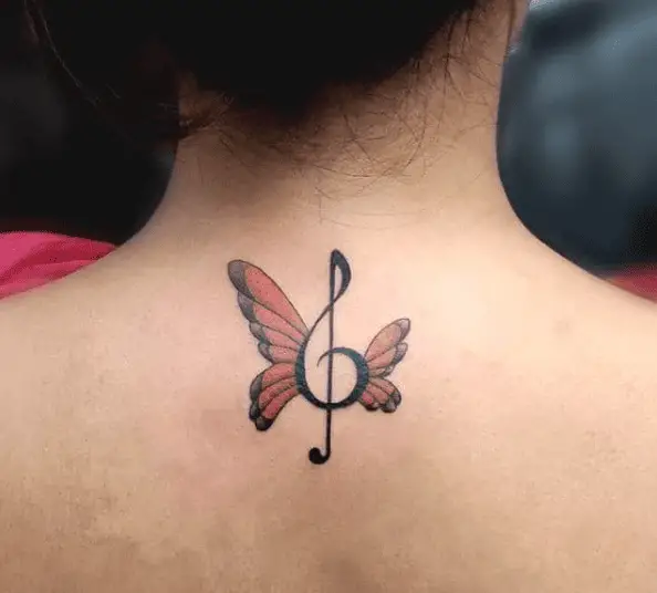Butterfly Wings with Music Note Back Tattoo