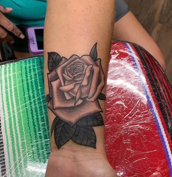 Greyscale Bloomed Rose Wrist Tattoo