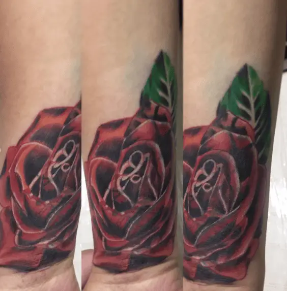 Bloomed Red Rose Wrist Coverup Tattoo