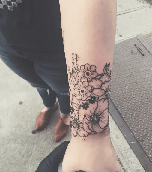 Floral Wrist Cuff Coverup Tattoo