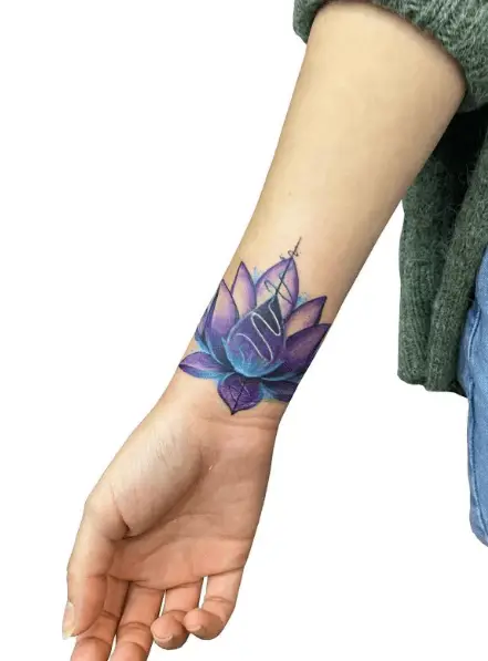 Purple Lotus Wrist Coverup Tattoo