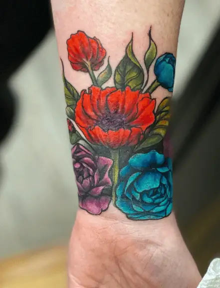 Multicolored Florals Wrist Coverup Tattoo