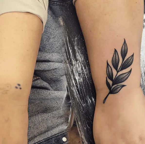 Black and Grey Leaf Branch Tattoo