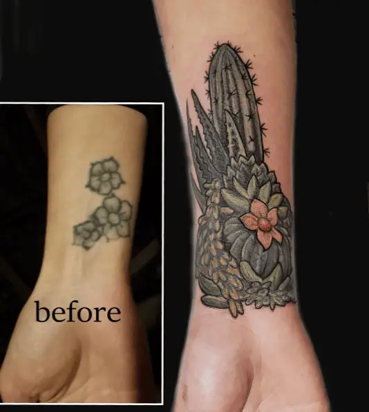 Cactus Wrist Coverup Tattoo