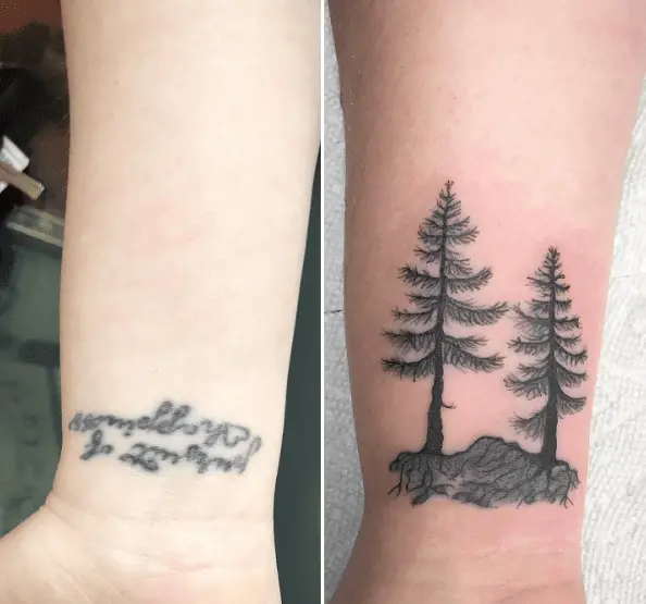 Double Tree Wrist Coverup Tattoo