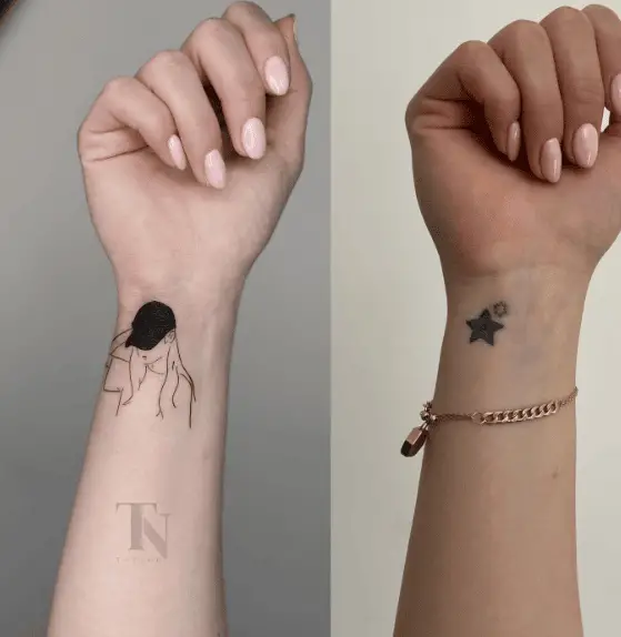 Fineline Woman Portrait Wrist Coverup Tattoo