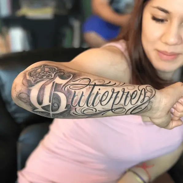 Gutierrez Last Name Decorative Forearm Tattoo