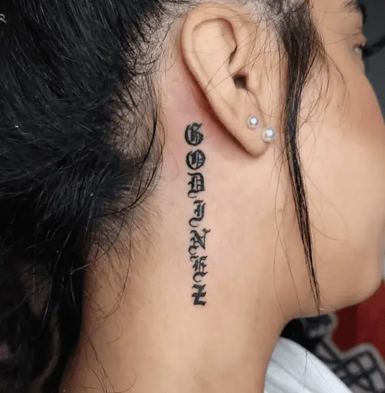 Last Name Behind the Ear Tattoo