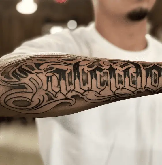 "Salcido" Two Toned Last Name Forearm Tattoo