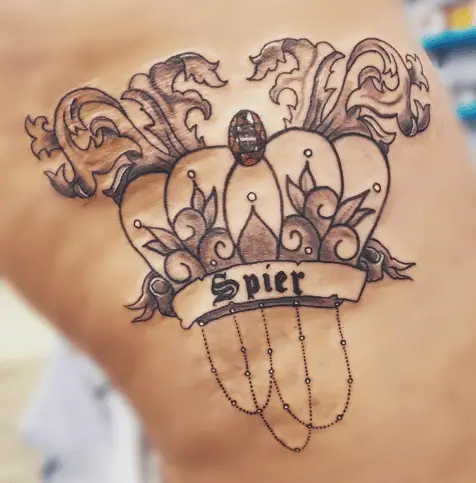 Ornamental Crown with Surname Tattoo