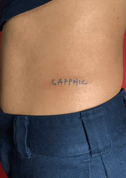 Sapphic Simple Lettering Hip Tattoo