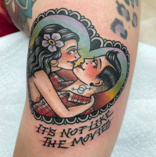 Heart Shaped American Traditional Lesbian Tattoo