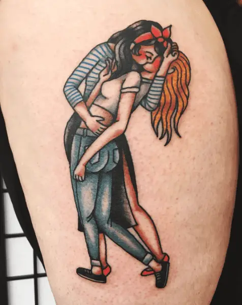 Deep Kissing Lesbian Colored Tattoo