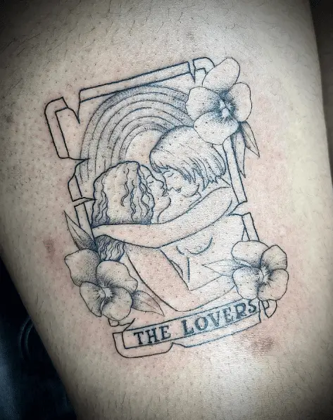 The Lovers Girl Pals Tarot Card with Florals Tattoo