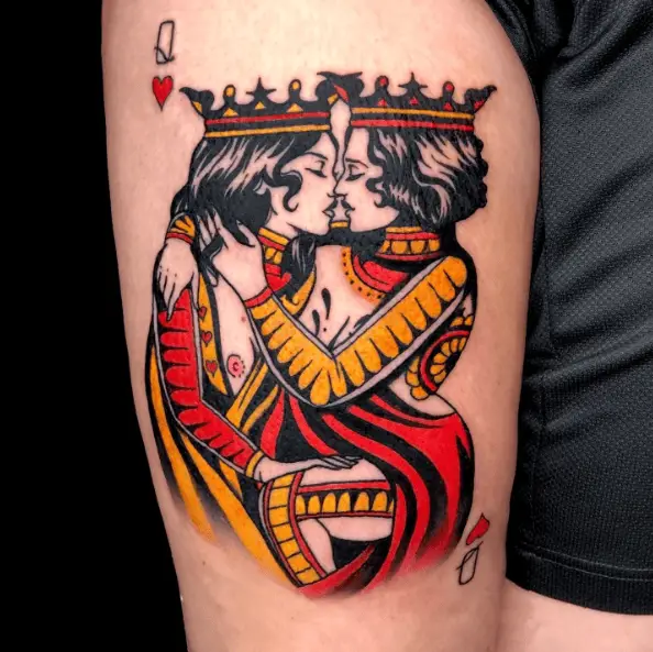 Lesbian Queen of Hearts Arm Tattoo