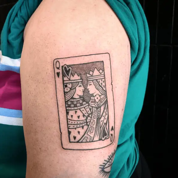 Greyscale Lesbian Queen of Hearts Arm Tattoo