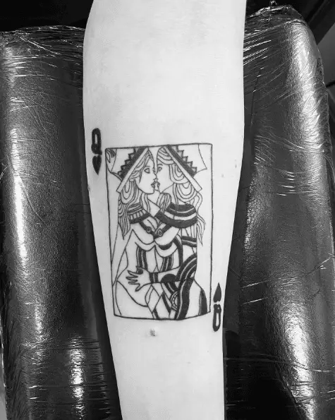 Kissing Queen of Hearts Forearm Tattoo