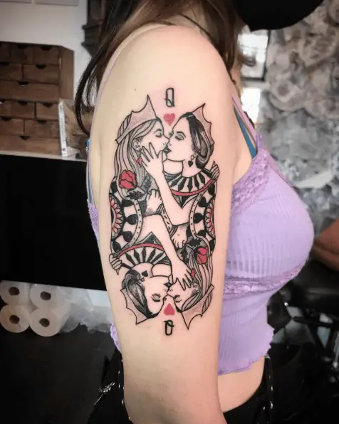 Kissing Lesbian Queens Playing Cards Tattoo