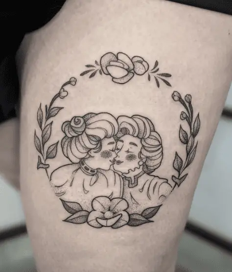 Lesbian Women and Floral Circle Tattoo