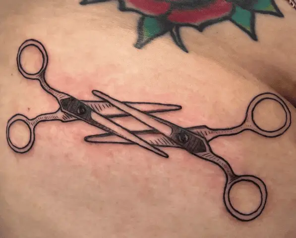 Greyish Double Scissors Lesbian Tattoo