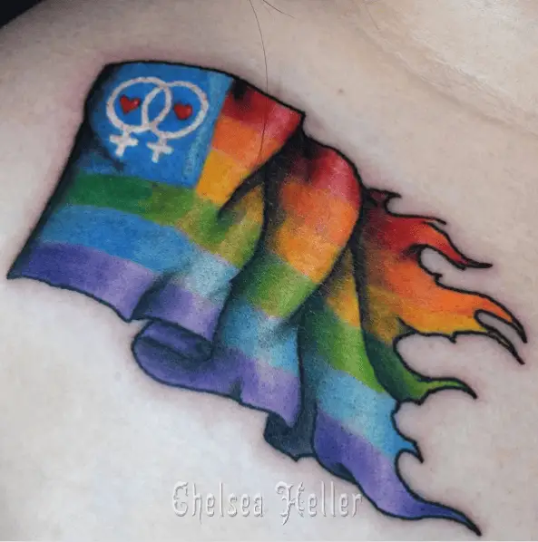 Gay Pride Flag with Lesbian Symbol Tattoo