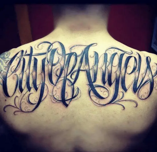 Shaded Style City of Angels Lettering Tattoo