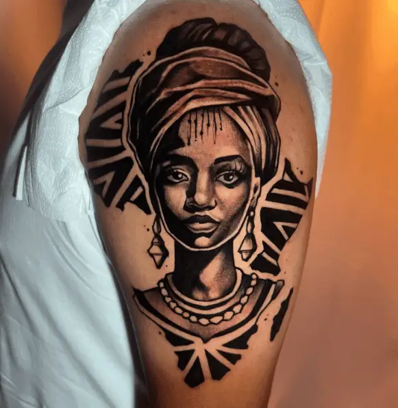 African Tribal Woman Arm Tattoo