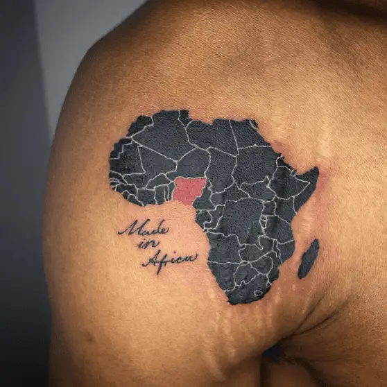 Black Ink African Map Arm Tattoo