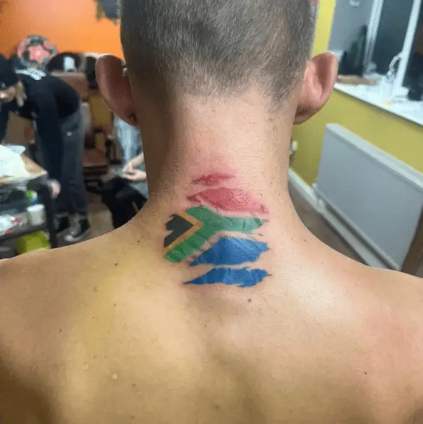 South Africa Flag Neck Tattoo