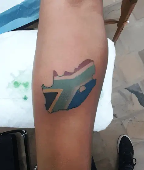 South African Flag and Outline Tattoo