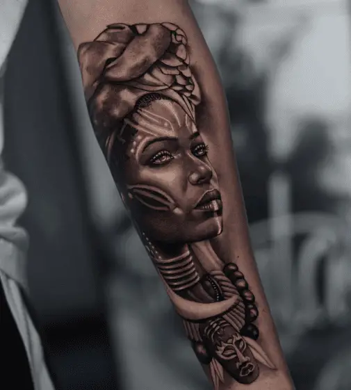 African Warrior Woman Forearm Tattoo