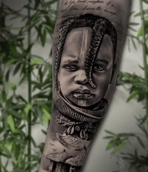 Braidded Hair Tribal African Child Tattoo