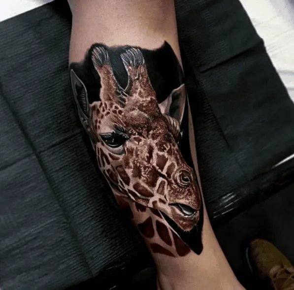 Brown Ink Giraffe Leg Tattoo
