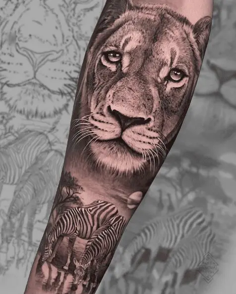 Lioness with Zebra Tattoo Piece