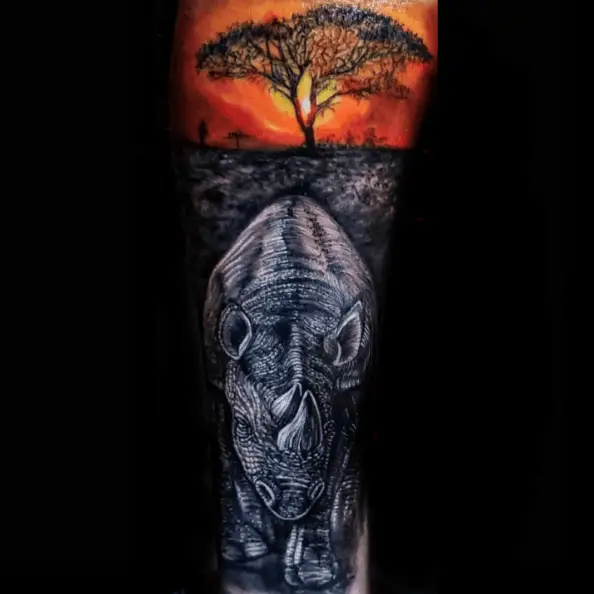 Black Rhinoceros African Savannah Tattoo