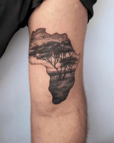 African Map Shaped Savannah Tattoo