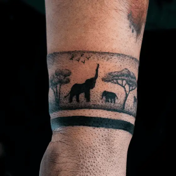 African Savanna Landscape Hand Band Tattoo
