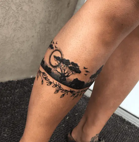 African Landscape Leg Band Tattoo