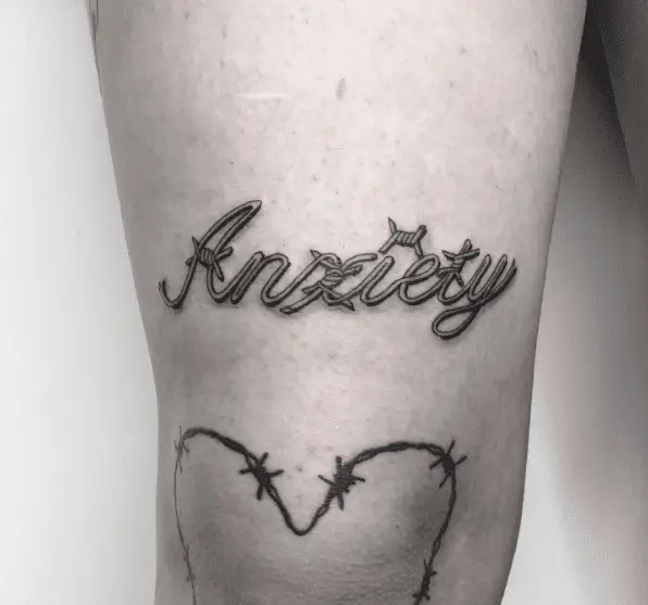 Barbed Wire Anxiety Lettering Tattoo