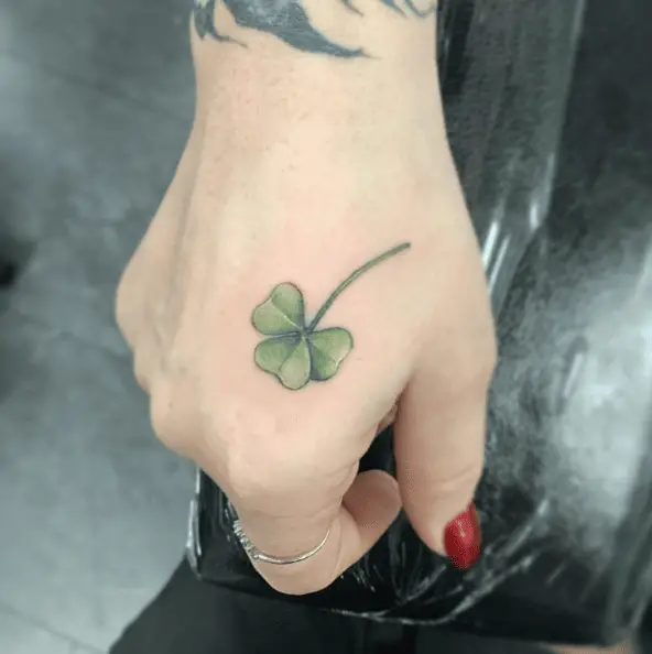 Green Shamrock Hand Tattoo