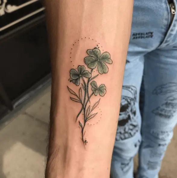 Green Shamrock Bunch Forearm Tattoo