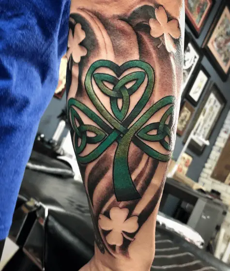 Bolder Green Shaded Celtic Knot Shamrock Tattoo