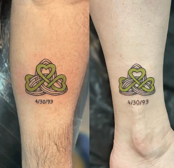 Celtic Shamrock Tattoo with Anniversary Dates 