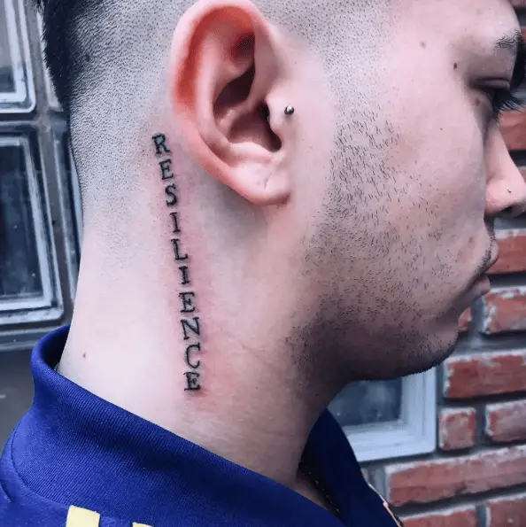 Resilience Vertical Text Neck Tattoo