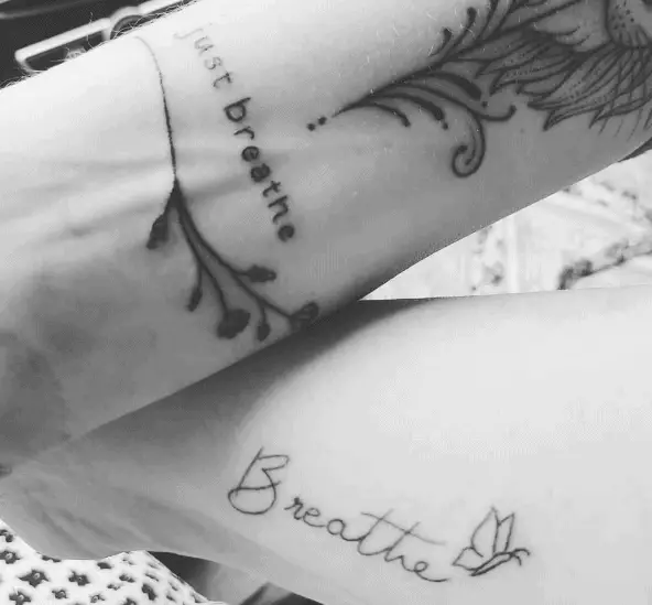 Breathe Lettering Matching Tattoo