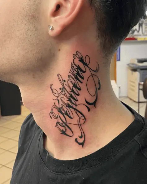 Artistic Resilence Lettering Neck Tattoo