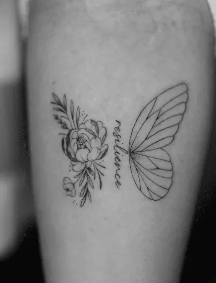 Floral Butterfly with Resilience Text Tattoo